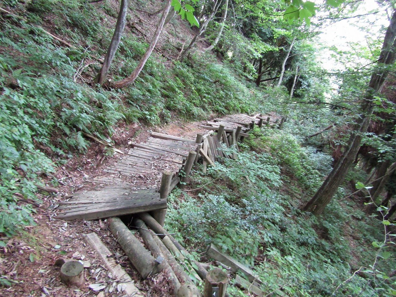 グリーンパーク思い出の森への道、登山地図に出ている危険個所（滑る木道）