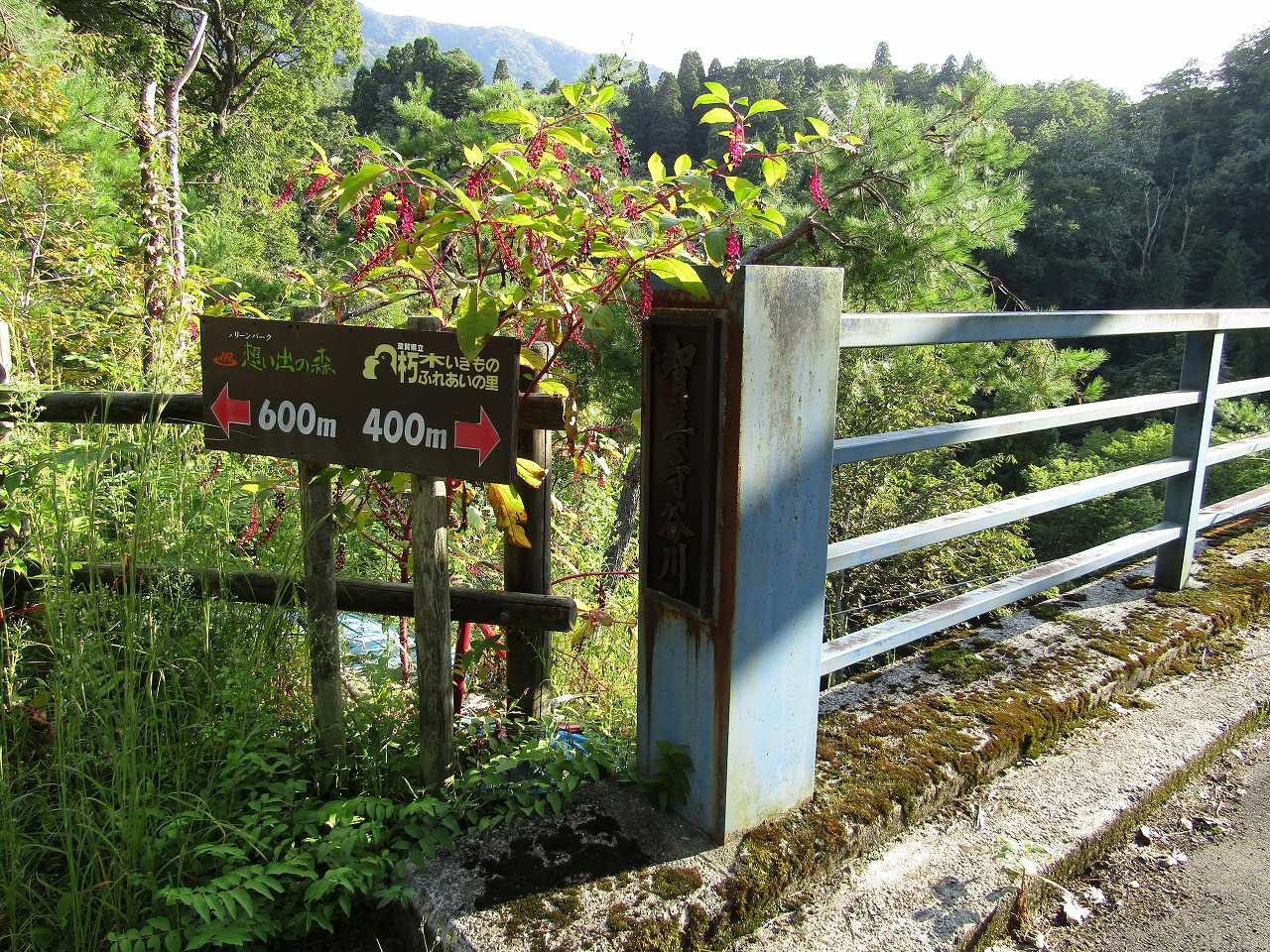 吊り橋右岸側の道標